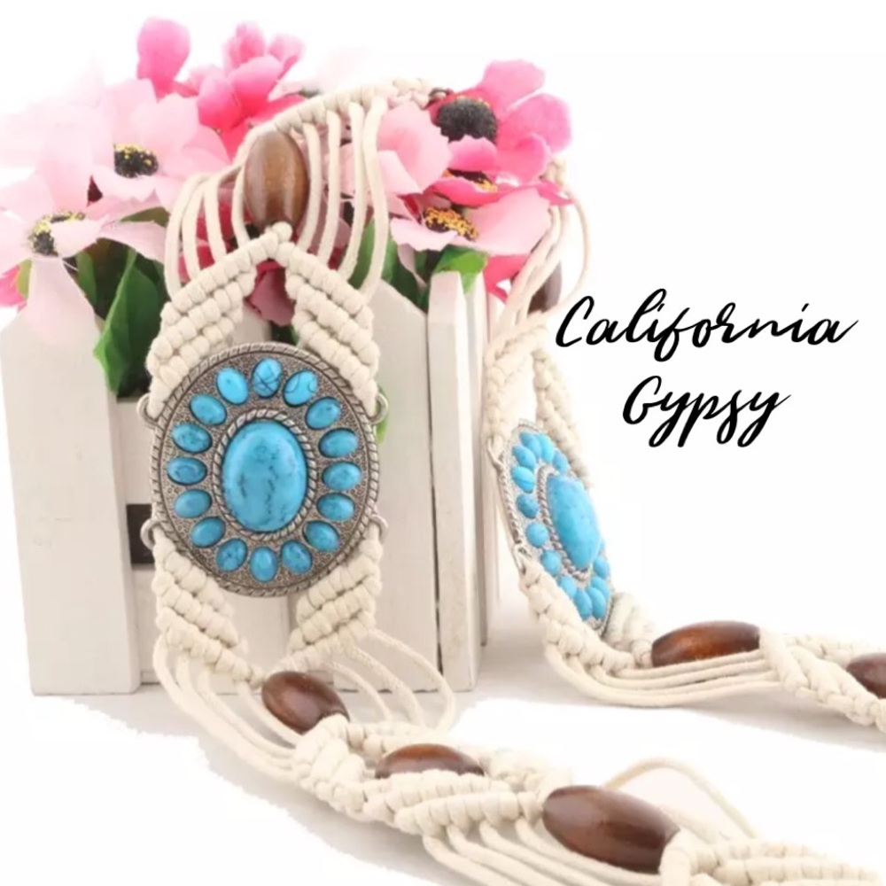 Western concho macrame wood bead belt - Picture 6 of 7